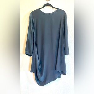 Lafayette 148 Black Silk Dress XL Long Sleeve Knee Length Asymmetrical Hem